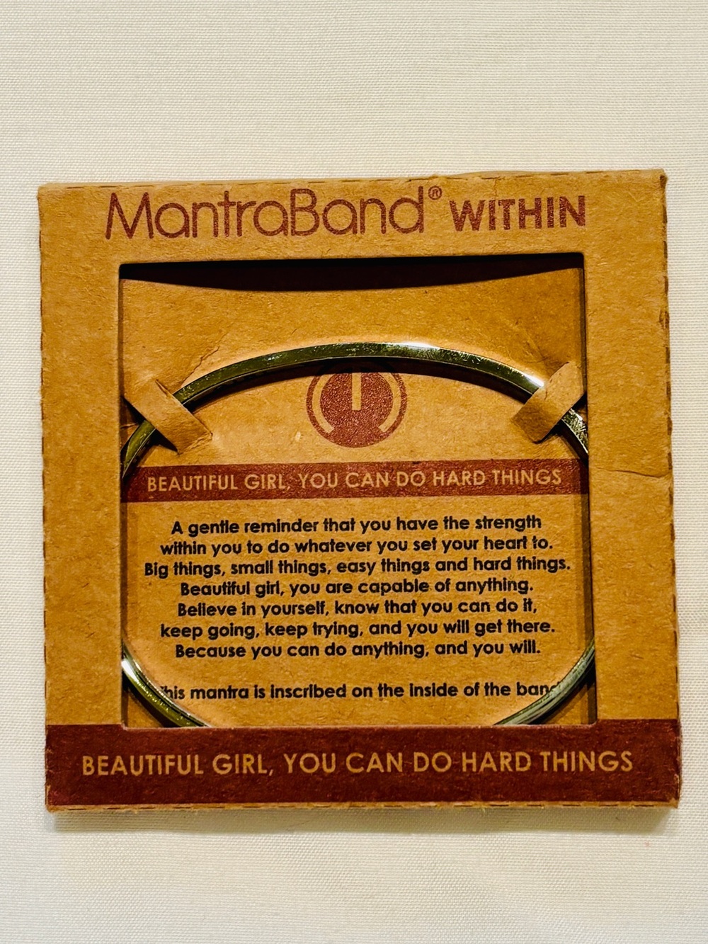 MantraBand WITHIN Stainless cuff - "Beautiful Girl, You Can Do Hard Things". NIB